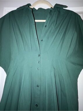 Anthro Tobie *Dupe* Forest Green Midi Button-Front Dress